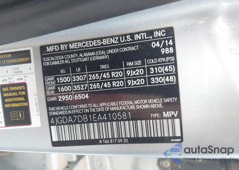 2014 Mercedes-Benz Ml 550 4Matic from USA, damaged, VIN 4JGDA7DB1EA410581